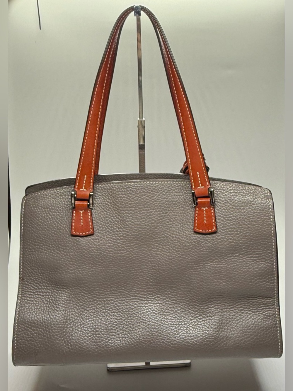 Dooney & Bourke Pebbled Leather Tote Gray Brown Tassel Shoulder Bag Large - Picture 8 of 13